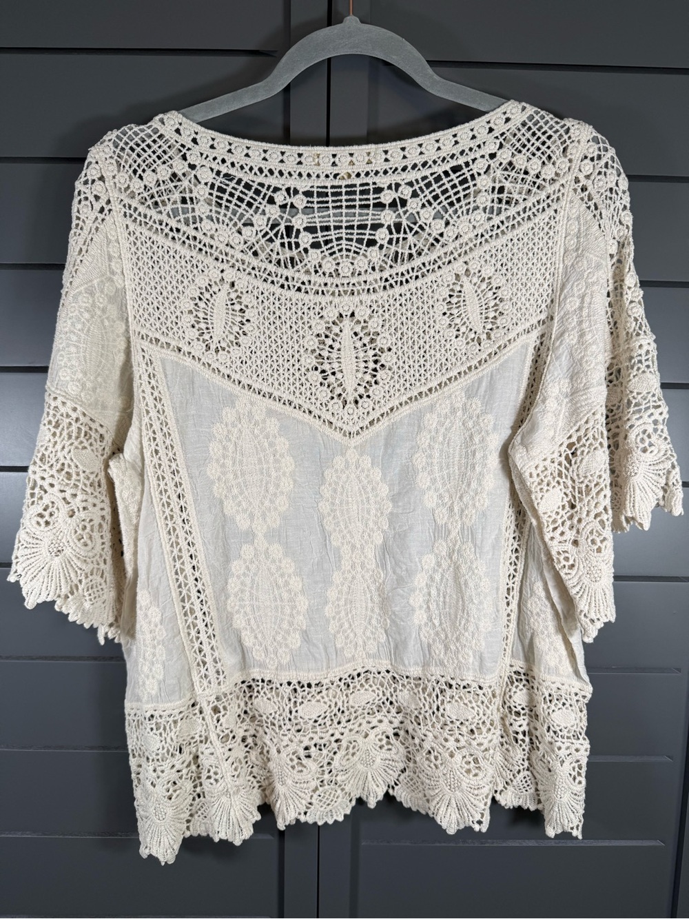 Democracy Crochet Lace Short Sleeve Top in Cream - Picture 3 of 8